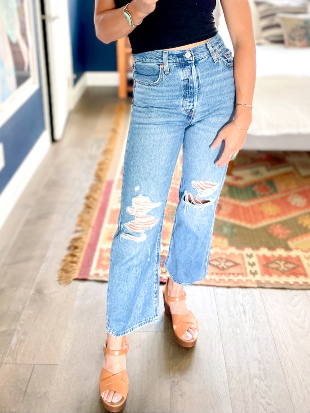 Levi’s Ribcage Straight Distressed Ankle Jeans Blue Size 32